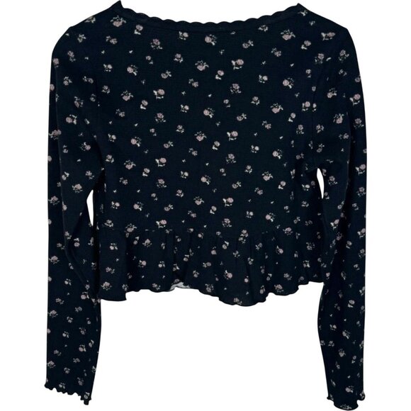 NWT Kirious Waffle Knit Baby Doll Crop Top M Floral Thermal Knit Long Sleeves - Picture 3 of 7